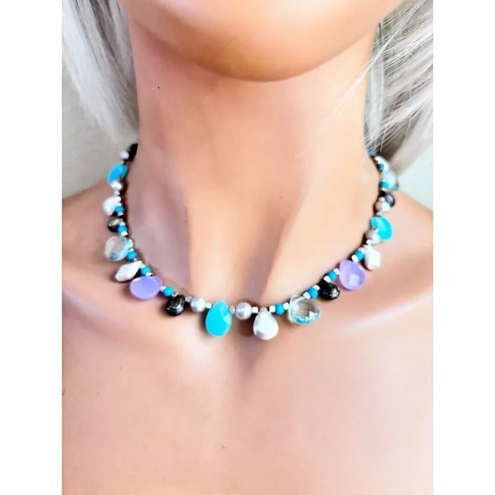 Brighton NEW WAVE BLUE AQUE GREEN Beaded Necklace RARE Color Retired
